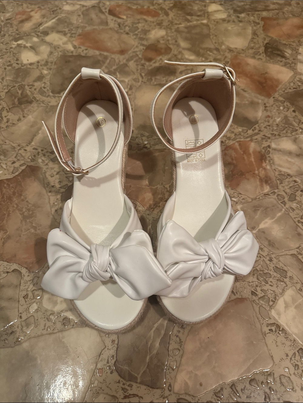 White Bow Ankle-Strap Women's Wedges